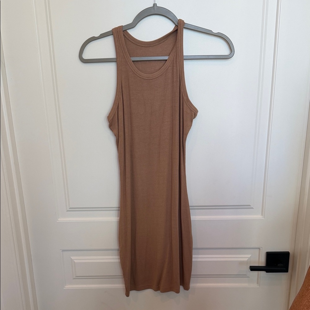Tan Sleeveless Ribbed Dress - Picture 1 of 2